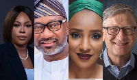 (L-R): Dr. Adenike Fajemirokun, Femi Otedola, Mariya Dangote and Bill Gates