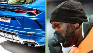 A photo collage of Victor Boniface and his 2025 Lamborghini Urus A photo collage of Victor Boniface and his 2025 Lamborghini Urus