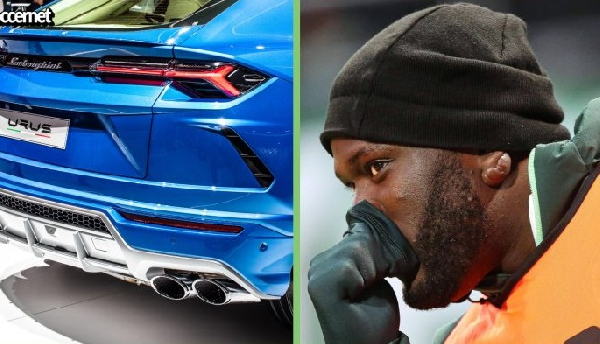 A photo collage of Victor Boniface and his 2025 Lamborghini Urus