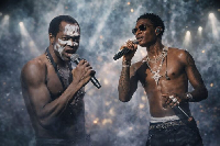 A photo collage of Fela and Wizkid