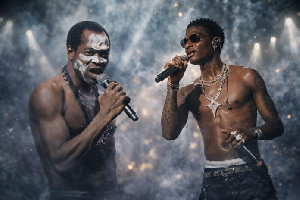 A photo collage of Fela and Wizkid