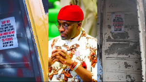 Benjamin Kalu and photos of the flyers on buses