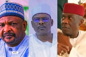 A photo collage of Senator Ningi, Ali Ndume and the late Nzeribe