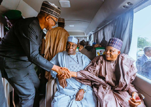 A photo of Vice President Kashim Shettima, fmr Vice President Atiku Abubakar and Peter Obi