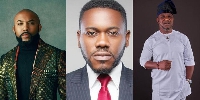 A collage of Banky W, Deyemi Okanlawon and Attah Thaddeus