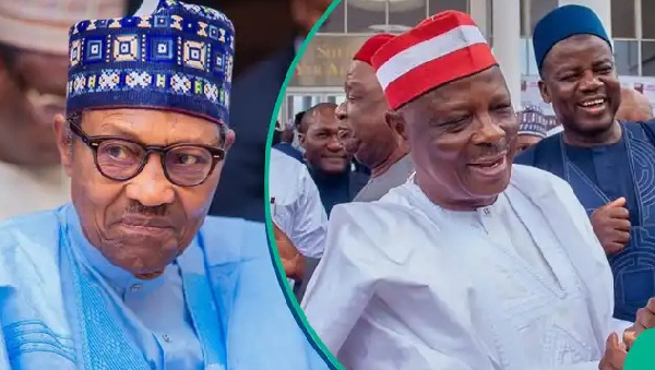 A collage of late President Muhammadu Buhari and Rabiu Kwankwaso