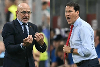 A photo collage of Luis de la Fuente and Coach Rudi Garcia