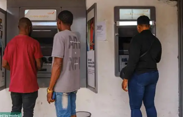 Customers at a bank's ATM gallery