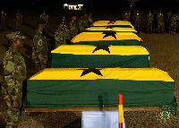 The mortal remain of the deceased at the Airforce Base in Accra, Ghana