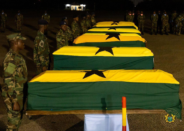 The mortal remain of the deceased at the Airforce Base in Accra, Ghana