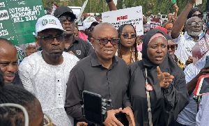 Peter Obi join protesters at the National Assembly