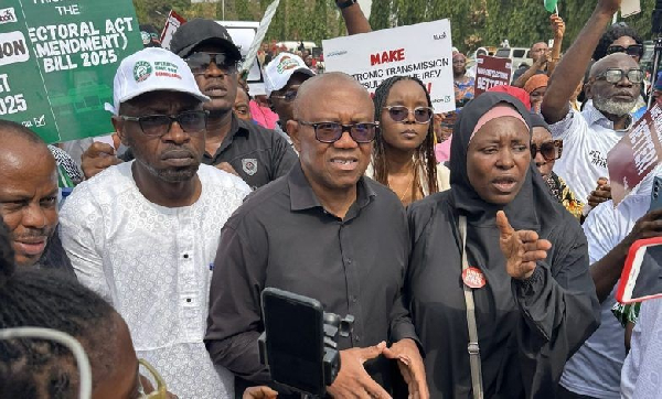 Peter Obi join protesters at the National Assembly