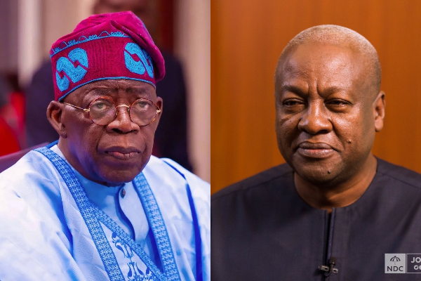 A photo collage of President Tinubu and Ghana's President John Mahama