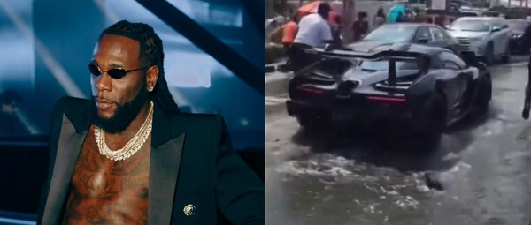 Burna Boy's McLaren Senna in Lagos flooded road