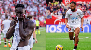 Chidera Ejuke assisted Akor Adams for Sevilla's fourth goal against Barcelona