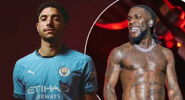 L-R: Man City new signing, Omar Marmoush, Burna Boy