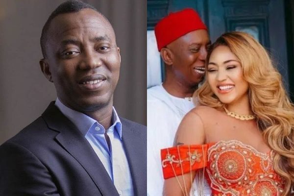 A photo collage of Omoyele Sowore and Regina Daniels with her husband, Ned Nwoko