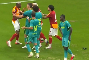 Osimhen clashed with Santiago Mouriño during Galatasaray's pre-season friendly against Villarreal Osimhen clashed with Santiago Mouriño during Galatasaray's pre-season friendly against Villarreal