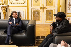 President Emmanuel Macron and Singer Davido