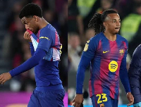 Barcelona defenders Alejandro Balde and Joules Kounde