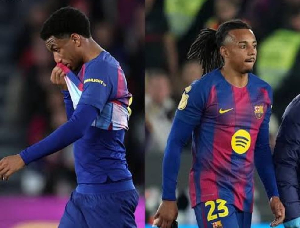 Barcelona defenders Alejandro Balde and Joules Kounde