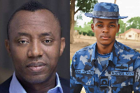 A photo collage of Omoyele Sowore and FCT Minister, Nyesom Wike