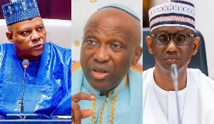 A photo collage of Kashim Shettima, Primate Elijah Ayodele, Nuhu Ribadu