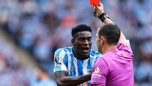 Taiwo Awoniyi was sent off in the 53rd minute against Brighton and Hove Albion Taiwo Awoniyi was sent off in the 53rd minute against Brighton and Hove Albion