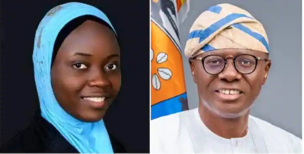 Governor Sanwo-Olu congratulates Aminat Yusuf, a LASU student who obtained a 5.0 CGPA