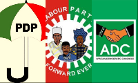 A photo collage of PDP, Labour Party and African Democratic Congress (ADC)