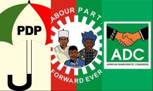 A photo collage of PDP, Labour Party and African Democratic Congress (ADC)