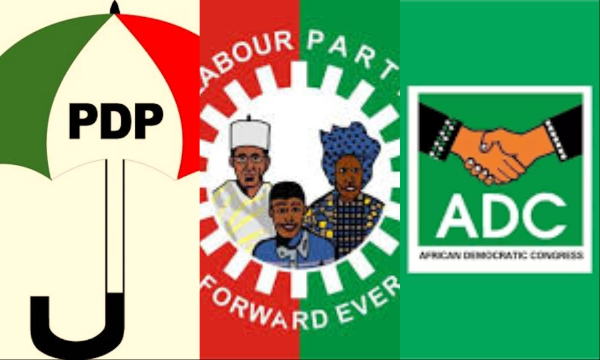 A photo collage of PDP, Labour Party and African Democratic Congress (ADC)