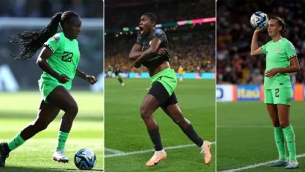 L-R: Michelle Alozie, Asisat Oshoala and Ashleigh Plumptre