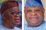 A photo collage of Blue Economy Minister, Adegboyega Oyetola and Osun Governor, Ademola Adeleke