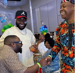 Tunde Ednut with Davido and his father Adedeji Adeleke