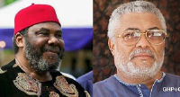 Pete Edochie (L) and the late Jerry John Rawlings (R)