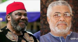 Pete Edochie (L) and the late Jerry John Rawlings (R)