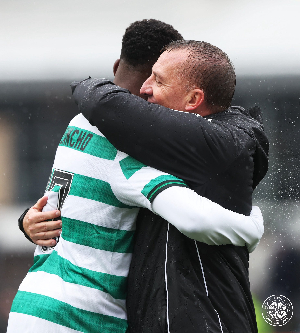 Celtic manager Brendan Rogers hugs Kelechi Iheanacho