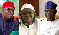 A photo collage of Gov Sim Fubara, Asari Dokubo and FCT Minister, Nyesom Wike