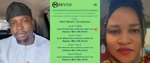 Picture collage of VeryDarkMan and a lady who shared his NGO balance