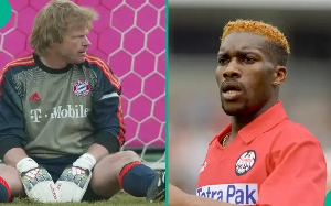 A photo collage of Oliver Kahn and Jay Jay Okocha
