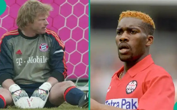 A photo collage of Oliver Kahn and Jay Jay Okocha
