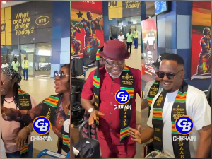 The actors being welcomed at the Accra International airport