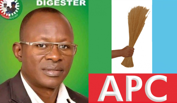 A photo collage of Mathew Donatus and the APC logo
