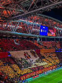 Tifo banner of Victor Osimhen's mother