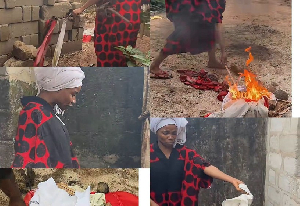 A lady burning an ancestral altar