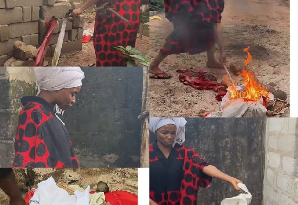 A lady burning an ancestral altar