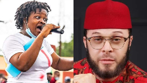 A photo collage of Nigerian activist Rinu Oduala and House of Representatives member Alex Ikwechegh