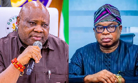 A photo collage of Governor Ademola Adeleke and Bola Oyebamiji