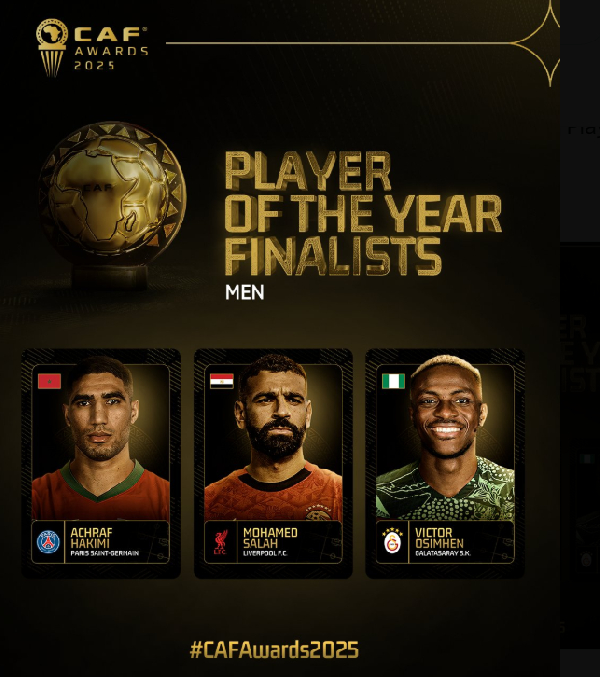 Achraf Hakimi, Mohammed Salah and Victor Osimhen make final shortlist for 2025 CAF POTY award